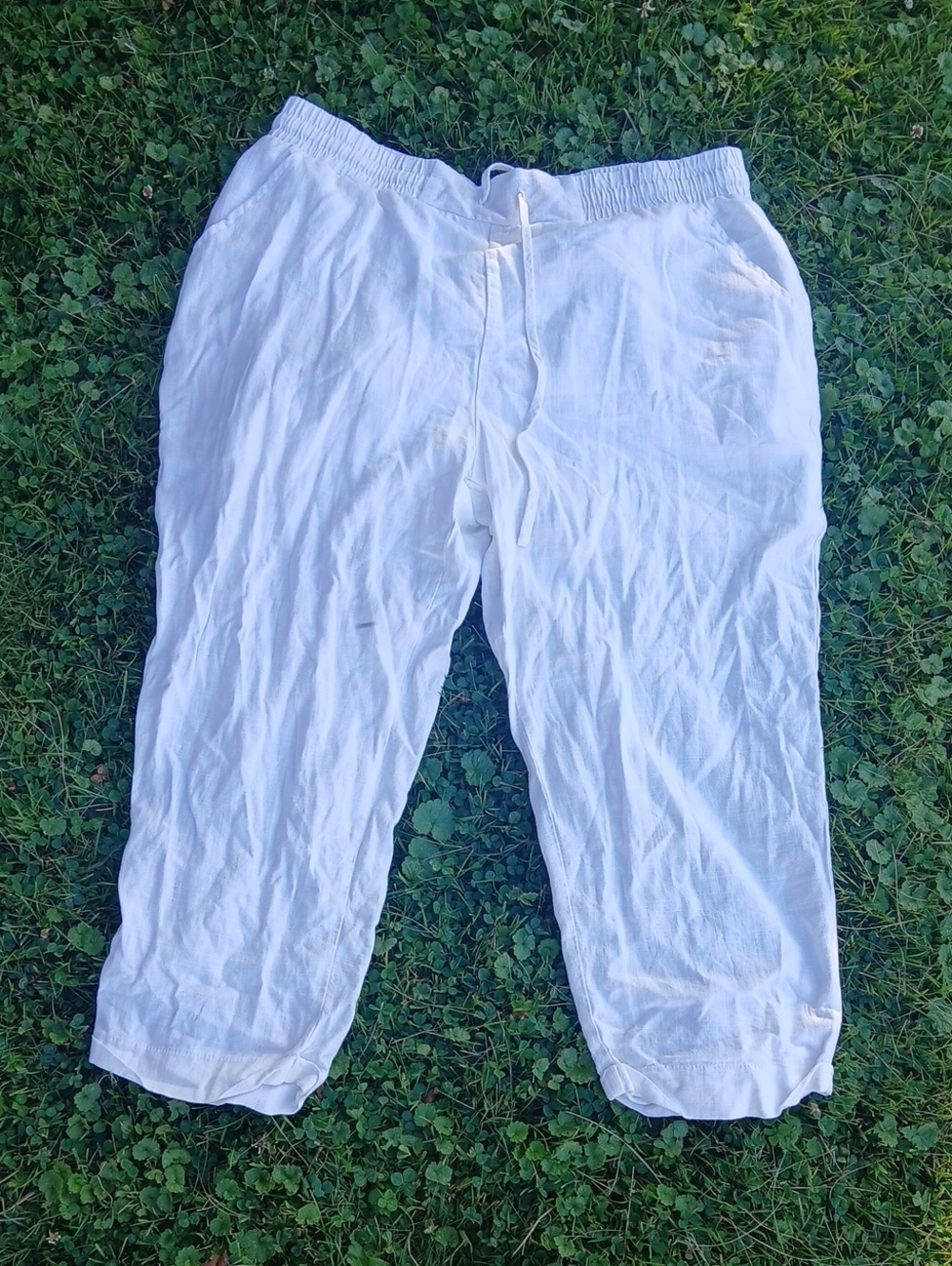 Como Vintage White Lined Drawstring Joggers Cropped Baloon Leg Pull On Pants